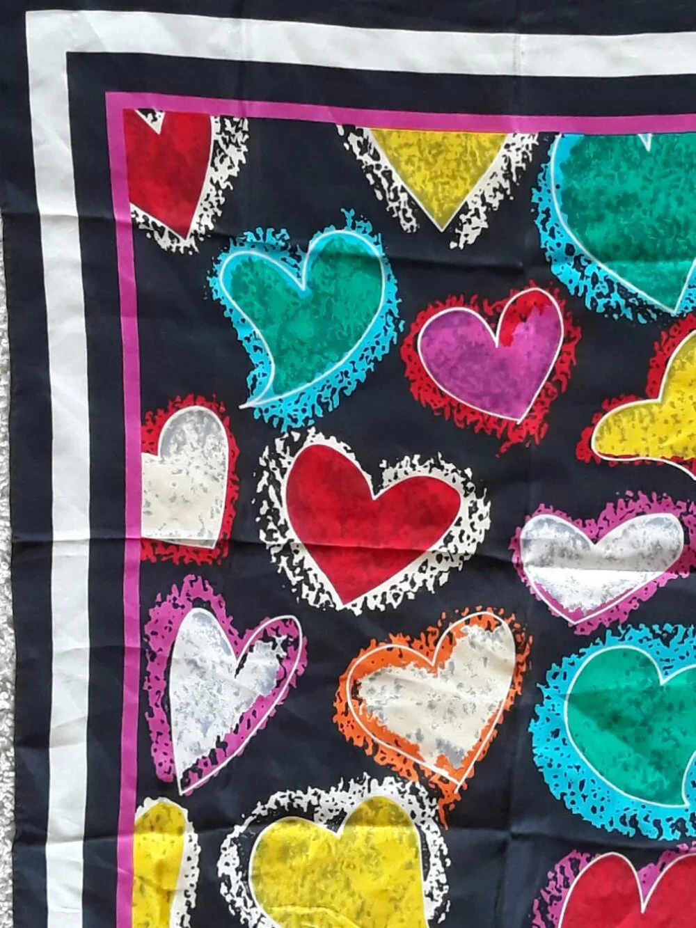 Linda Dano Hearts 100% Silk Scarf Oversized 41
